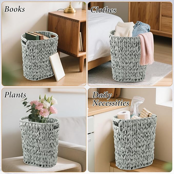 Bathroom Accessory Set, 10 Pieces Bath Set- Wicker Trash Can Tissue Box Soap Dish Toothbrush Holder Rinse Cup Lotion Bottle Toilet Brush Qtip Holder - Practical Bathroom Decor Sets (Green, Bath Set)