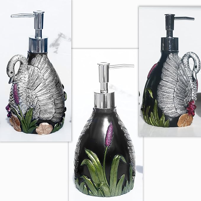 LUANT Bathroom Decor Accessories Set, 3 PCS Including Soap Dispenser, Soap Dish and Tumbler, Decorated with Black Swan