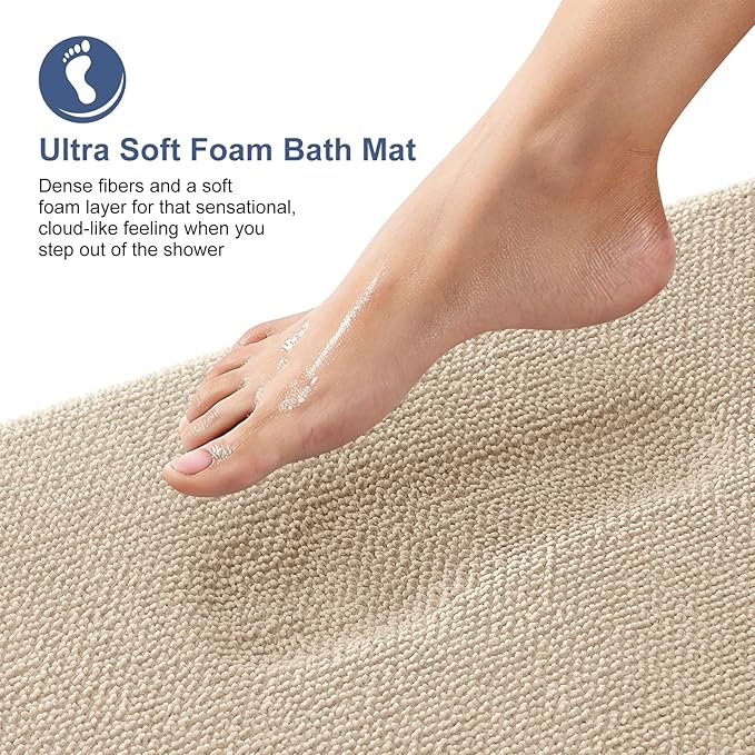 OLANLY Thick Memory Foam Bath Mat Rug 50x30, Extra Soft Absorbent Bathroom Rug, Quick Dry Bath Mats, Non-Slip, Machine Washable Carpet for Bathroom, Tub and Shower, Home Decor Accessories, Beige