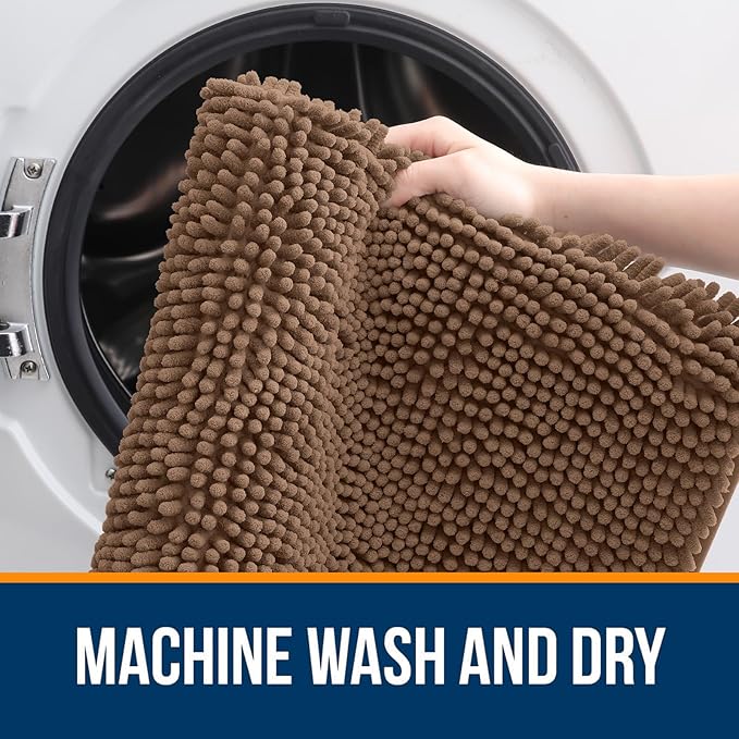 OLANLY Bathroom Rugs 47x32, Extra Soft Absorbent Chenille Bath Rugs, Rubber Backing Quick Dry, Machine Washable Bath Mats for Bathroom Floor, Tub and Shower, Home Decor Accessories, Mocha