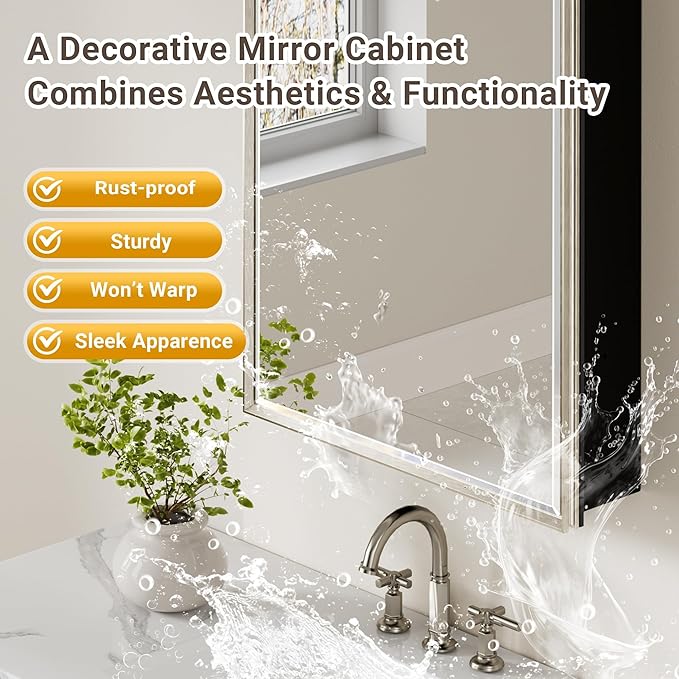 Pre-Assembled Surface or Recessed Medicine Cabinet Mirror-48x30 Brushed Nickel Bathroom Medicine Cabinet with Mirror & Rustproof Aluminum Frame, Beveled Bathroom Vanity Mirror with Storage