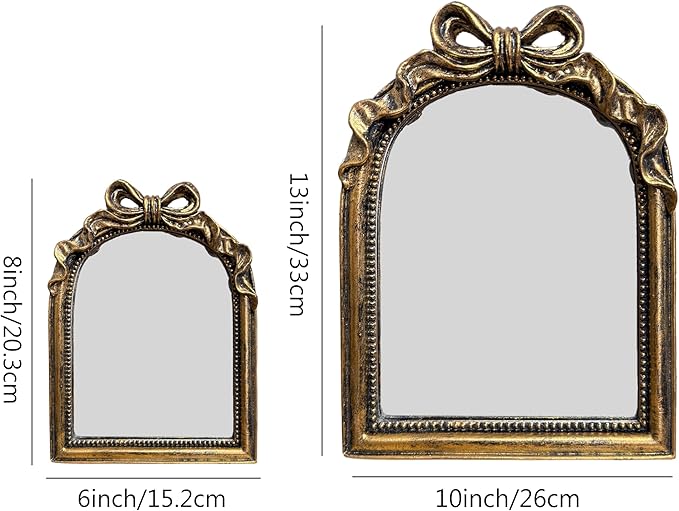 Vintage Carved Resin Desk Mirror 8x6 Inch Decorative Vanity Mirror for Makeup, Dorm, Bedroom & Tabletop Deco