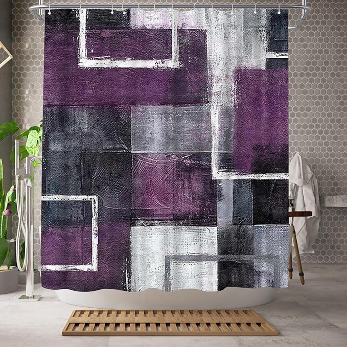 WELMECO Abstract Purple Shower Curtain Geometric Shower Curtain Bathroom Decor Polyester Fabric 72x72inch (Purple)