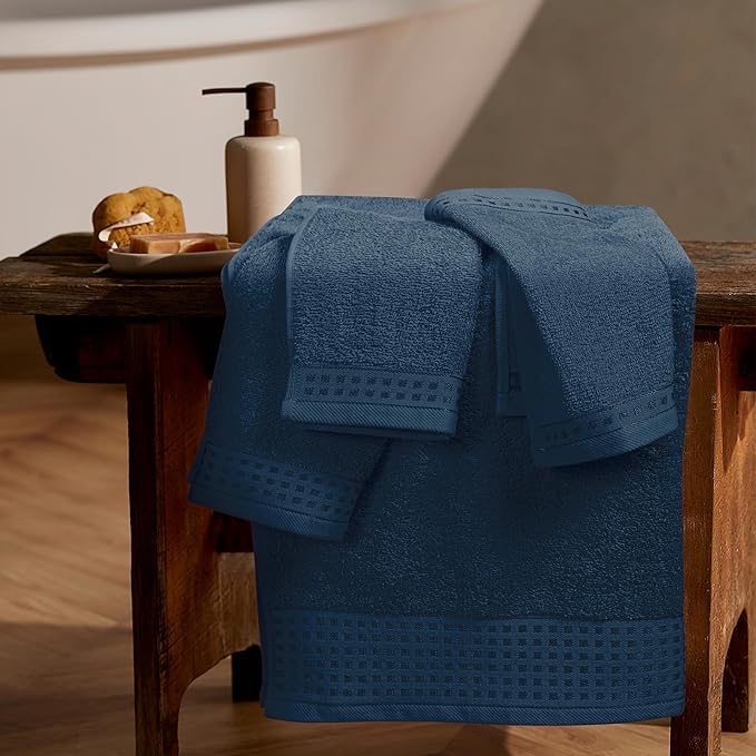 GLAMBURG Ultra Soft 3 Pack Cotton Towel Set, Contains a Bath Towel 28x55 inch, a Hand Towel 16x24 inch & a Wash Coth 12x12 inch, Ideal Everyday use, Compact & Lightweight - Mineral Blue