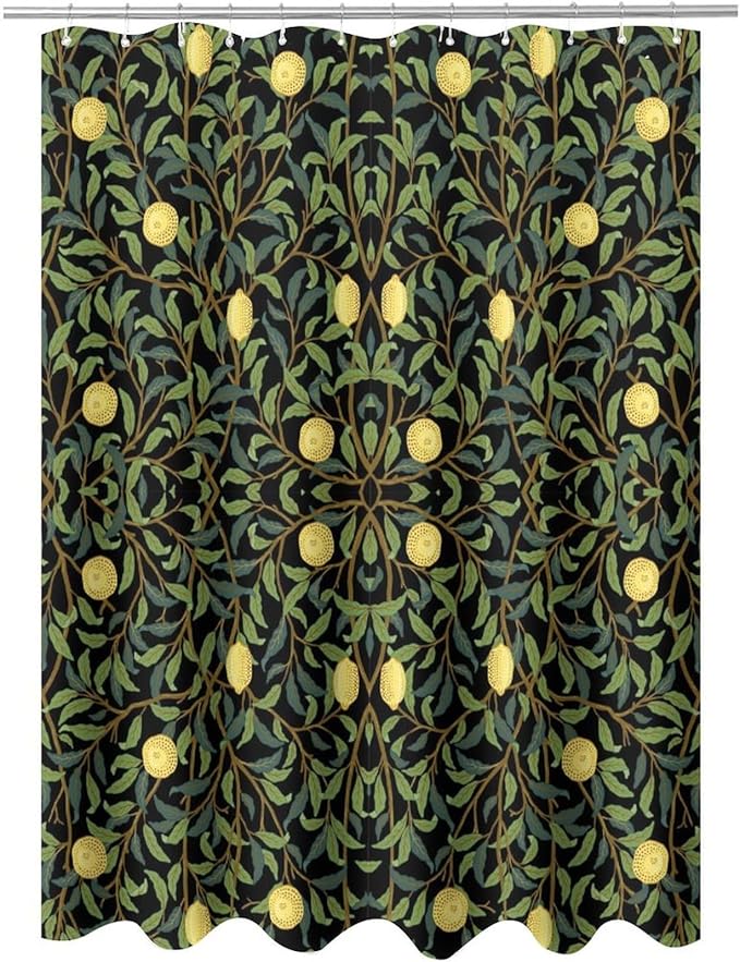 Vintage Botanical Shower Curtain William Morris Designs Green Jungle Fruit Print Shower Curtain Set Polyester Interior Waterproof Shower Curtain with 12 Hooks 66x72 Inches(168x183cm)