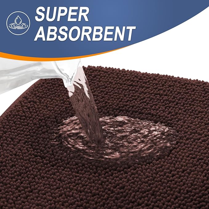 OLANLY Thick Memory Foam Bath Mats Rugs 59x35, Extra Soft Absorbent Bathroom Rug, Quick Dry Bath Mat, Non-Slip, Machine Washable Carpet for Bathroom, Tub and Shower, Home Decor Accessories, Brown