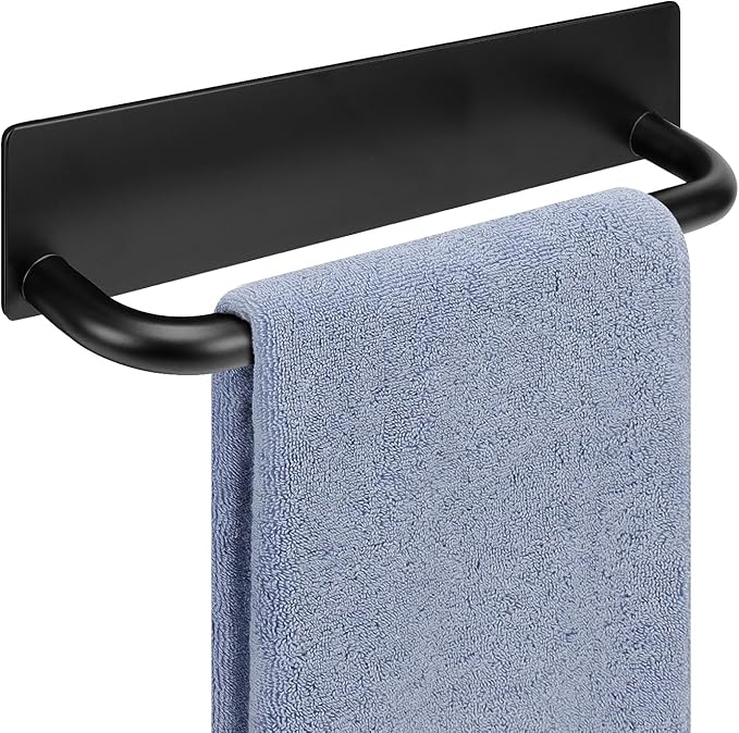 Livabber Self Adhesive Hand Towel Holder- 304 Stainless Steel Hand Towel Bar for Bathroom Kitchen Stick on Wall, Towel Ring No Drilling, 9 Inch (Black)