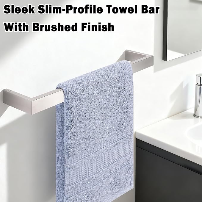 Livabber Square Bath Towel Bar, 304 Stainless Steel Towel Rack, Heavy Duty Towel Holder Wall Mounted for Bathroom Accessories, Kitchen, Brushed Nickel (12 Inch)
