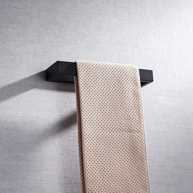 Miyili Matte Black Hand Towel Ring SUS 304 Stainless Steel Bath Towel Holder Contemporary Style Wall Mount, D03B26