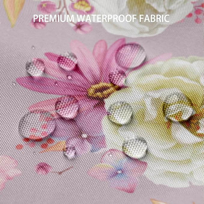 Pink Floral Shower Curtains, Watercolor White Roses Pink Pyrethrum Flower and Butterflies Shower Curtains, Waterproof Fabric Spring Floral Pattern Bathroom Shower Curtain, 72 x 72 Inch