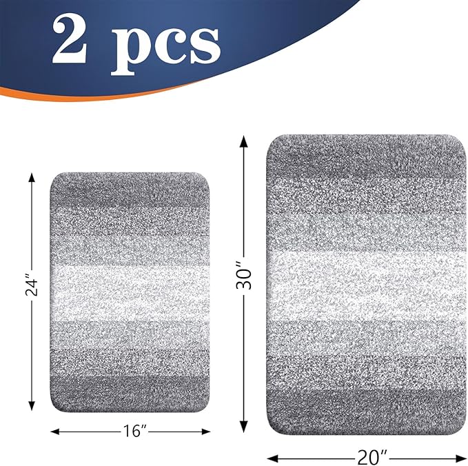 OLANLY Bathroom Rug Set 2 Piece, Soft Absorbent Microfiber Bath Rug Set, Non-Slip, Machine Wash Dry, Plush Shaggy Bath Mats for Bathroom (30"x20"+24"x16", Light Grey)