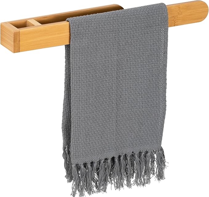 Self Adhesive Bamboo Towel Holder -- No Drilling Hand Towel Ring Strong Hold Self Adhesive Bathroom Towel Bar Bamboo Towel Rack Sticky Towel Hanger for Kitchen Living Room Bedroom
