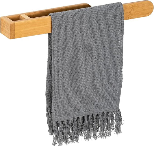 Self Adhesive Bamboo Towel Holder -- No Drilling Hand Towel Ring Strong Hold Self Adhesive Bathroom Towel Bar Bamboo Towel Rack Sticky Towel Hanger for Kitchen Living Room Bedroom
