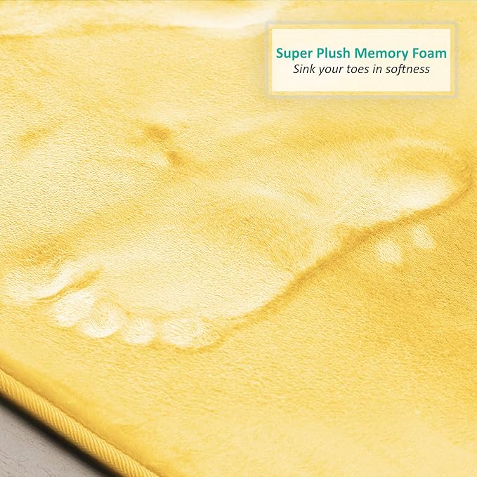 Clara Clark 2 Piece Bathroom Rugs Bath Mat Set, Velvet Memory Foam Bath Mats for Bathroom - Non-Slip, PVC Backing Bath Rugs, Washable - Dries Quickly, Yellow
