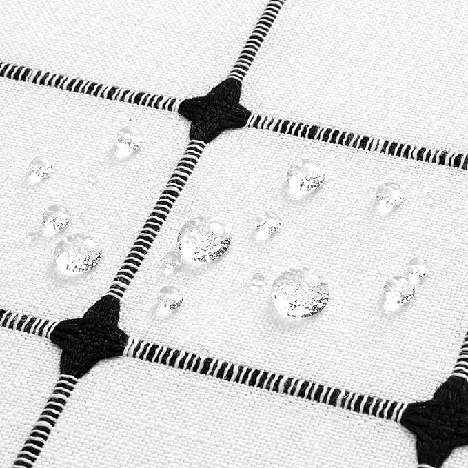 MitoVilla 36 x 72 Small Stall Boho Shower Curtain Set, White Black Narrow Polyester Linen Fabric Shower Curtains for Farmhouse Bathroom Decor, Half Size Cloth Shower Curtain Set with Hooks