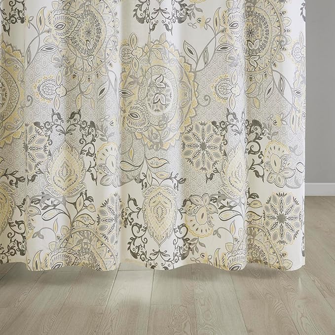 Madison Park Isla 100% Cotton Percale Shower Curtain, Floral Medallion Boho Printed Watercolor Cute Modern Home Bathroom Decor, Bathtub Privacy Screen, 72" x 72", Yellow