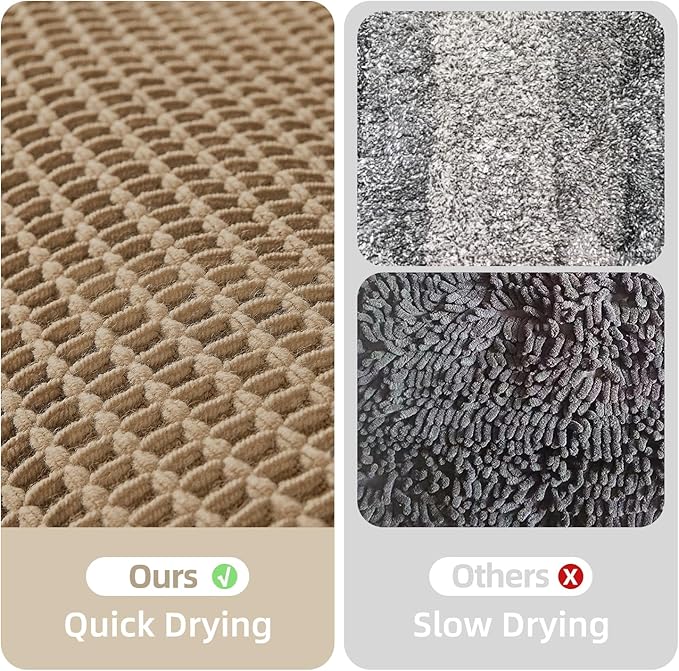 Waffle Bath Mat, Boho Bathroom Rugs Non Slip Washable Super Absorbent Quick Dry Farmhouse Bathroom Decor, 36"x24" / 3' x 2' Khaki