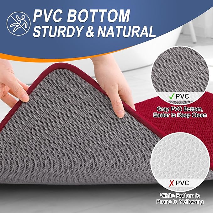 OLANLY Thick Memory Foam Bath Mats Rugs 44x24, Extra Soft Absorbent Bathroom Rug, Quick Dry Bath Mat, Non-Slip, Machine Washable Carpet for Bathroom, Tub and Shower, Home Decor Accessories, Red