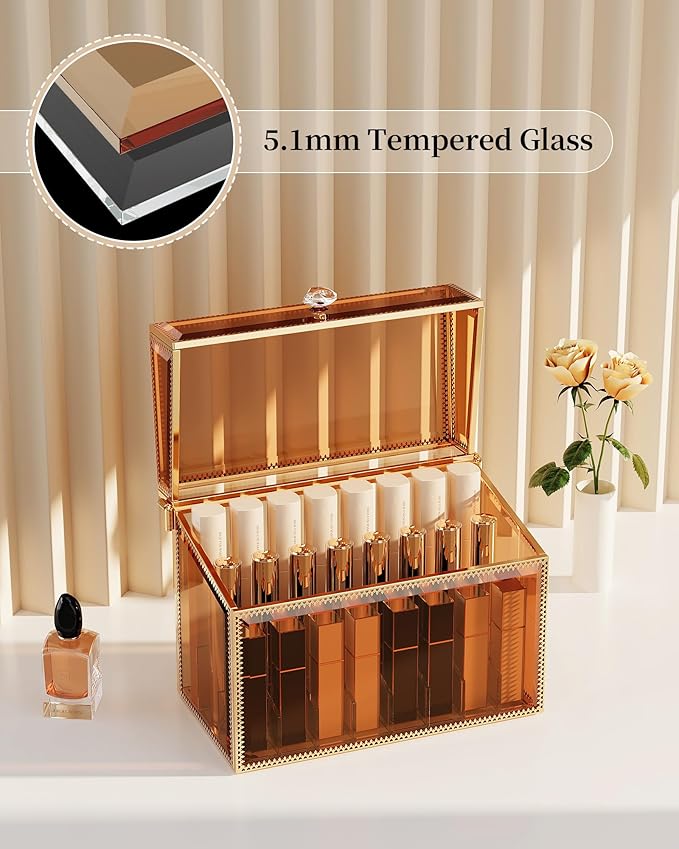 Lipstick Organizer Holder - 24 Spaces, Tempered Glass Lip Gloss and Perfume Organizer,Vanity Lipstick Holder and Organizer.