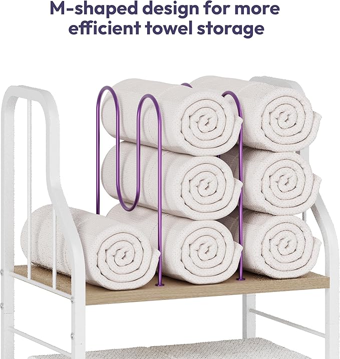 SWTYMIKI Free Standing Towel Rack - 3 Tier Towel Racks for Bathroom with M-Shaped Dividers, Durable Metal Towel Holder, Pool Towel Rack, Space-Saving Towel Storage Organizer, Modern Bath Towel Shelf