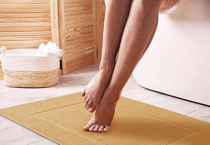 Utopia Towels Cotton Banded Rug, Bath Mats, Not a Bathroom Rug, 21 by 34 Inches, 100% Ring Spun Cotton, Highly Absorbent Shower Bathroom Floor Mat, Champagne, 2 Pack