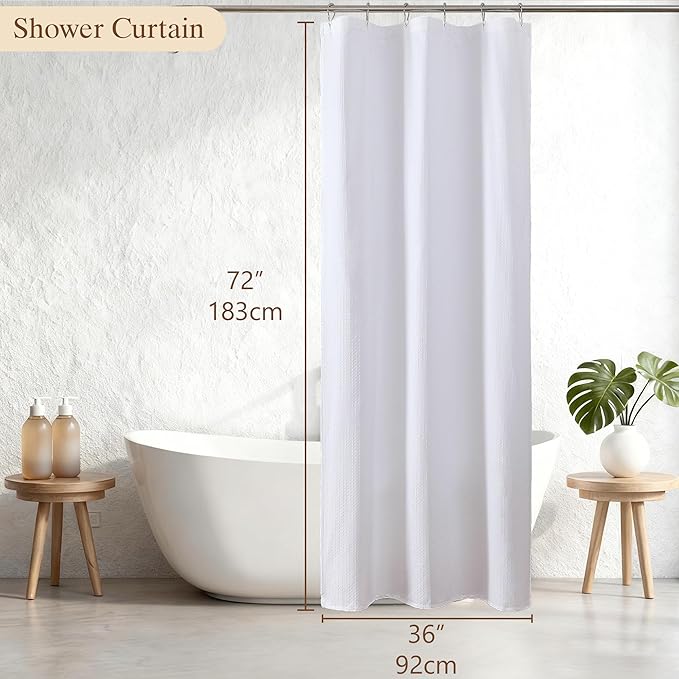 Aiyufeng Waterproof Fabric Shower Curtains for Bathroom，Dot Like Embossed Textured Soft Polyester Cloth Stall Shower Curtain，Hotel Luxury Quality Machine Washable，36Wx72L，White