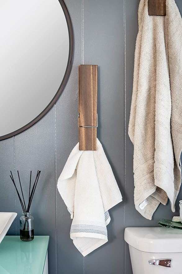 Giant Clothespin Bathroom Towel Holder | Huge 12” Clothes pin | Farmhouse Bathroom décor | Laundry Room or Nursery décor | Towel Rack or Hook | Bathroom Accessories wall décor (Jacobean)