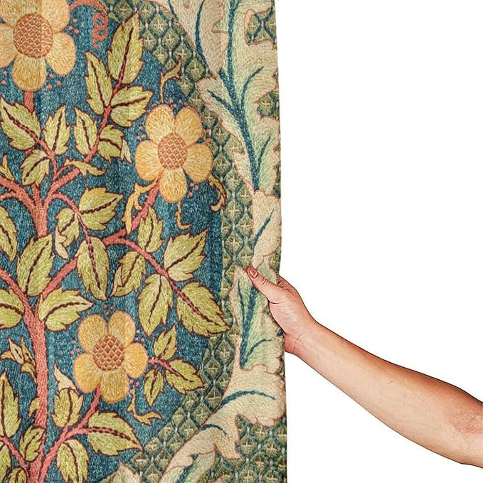 William Morris Botanical Art Shower Curtain,Vintage Famous Floral Shower Curtain Set 72""×84"" Inch, Style-5
