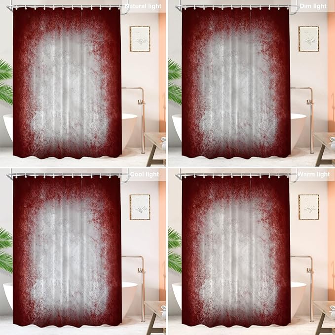 Shrahala Grey Abstract Tie Dye Decorative Shower Curtain, Dark Red Modern Abstract Art Maroon Bathroom Décor Polyester Fiber Waterproof with Plastic Rings for Shower Stall Bathtubs 72 X 60 in