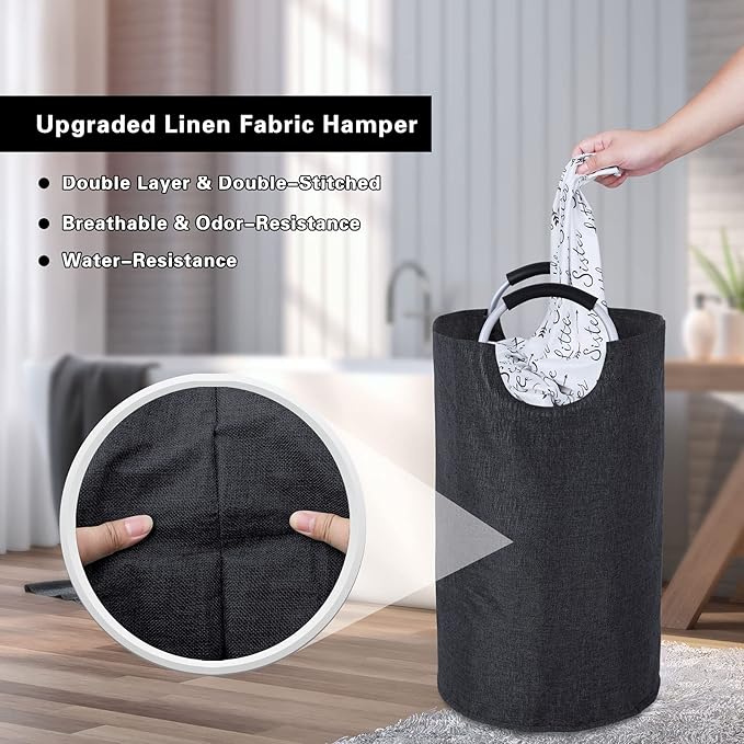 Heavy Duty Laundry Hamper Bag Collapsible, Tall Laundry Basket with Sturdy Handles, Fabric Dirty Clothes Bin for Laundry, College Dorm, Boys, Man, Durable Two-Layer ?€? 90L Black