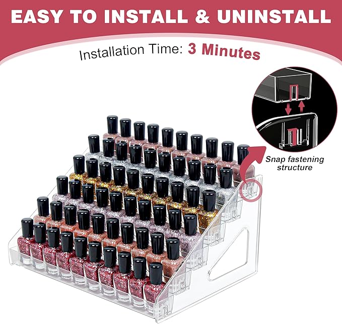 5-Tier Clear Acrylic Nail Polish Storage, Holds 40-80 Bottles, Multi-Purpose Nail Polish Rack, Sunglasses, Essential Oils and Cosmetics