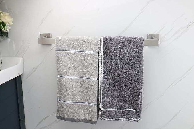 TocTen Bath Towel Rack - Square Base Thicken SUS304 Stainless Steel Towel Bar for Bathroom, Bathroom Accessories Towel Rod Heavy Duty Wall Mounted Towel Holder. (Brushed Nickel, 20)