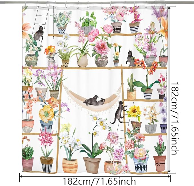HMS Happy Memories Bohemian Plant Boho Floral Print Shower Curtain, Polyester Fabric Cloth for Bathroom Decor 72×72 Inch Standard Size with 12 Hooks, Also as Room Divider (Color 5)