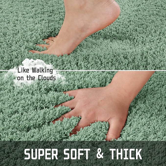 Yimobra Luxury Fluffy Bathroom Rugs, Super Elastic Soft Thick Plush Bath Mat, Non-Slip Water Absorbent, Easier to Dry, Sturdy Shaggy Microfiber Carpet for Bathtub, 32"x 20", Pure Light Green