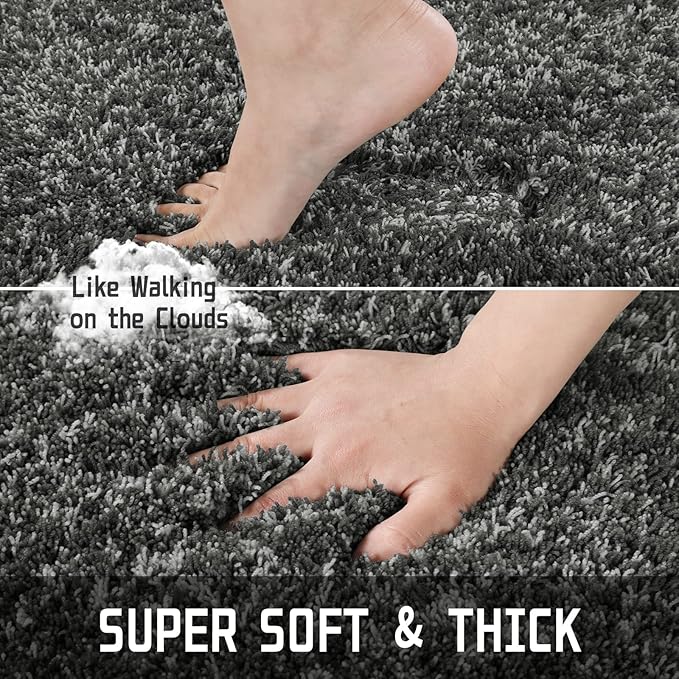 Yimobra Bath Rugs for Bathroom 32x20, Ultra Soft and Water Absorbent Bath Mats, Non Slip Plush Shower Rugs, Microfiber Thick Matts for Bathroom Floor/Tub, Machine Washable, Light Gray and Black Gray