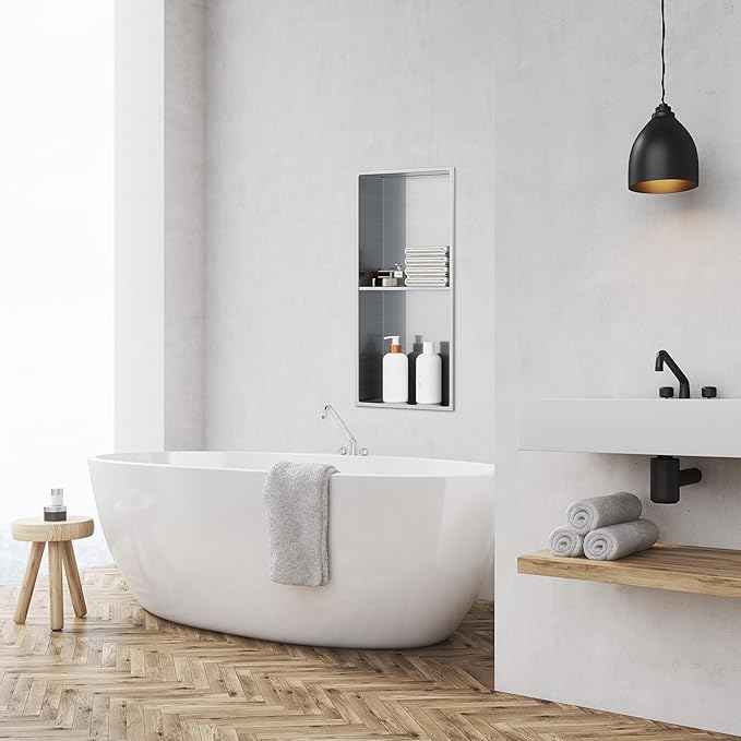 Stainless Steel Shower Niche 24" X 12" No Tile Needed Niche Shower with Two-Tier Recessed Wall Niches Insert for Bathroom Kitchen Storage, Brushed Nickel