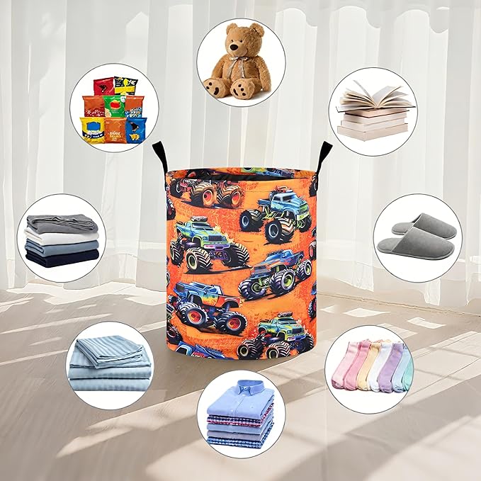 Monster Truck Laundry Basket Laundry Hamper With Handles Collapsible Laundry Baskets Storage Basket For Room Bathroom Bedroom Decor