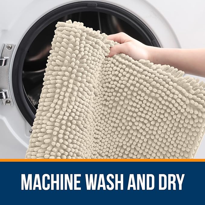 OLANLY Bathroom Rugs 59x20, Extra Soft Absorbent Chenille Bath Rugs, Rubber Backing Quick Dry, Machine Washable Bath Mats for Bathroom Floor, Tub and Shower, Home Decor Accessories, Sand
