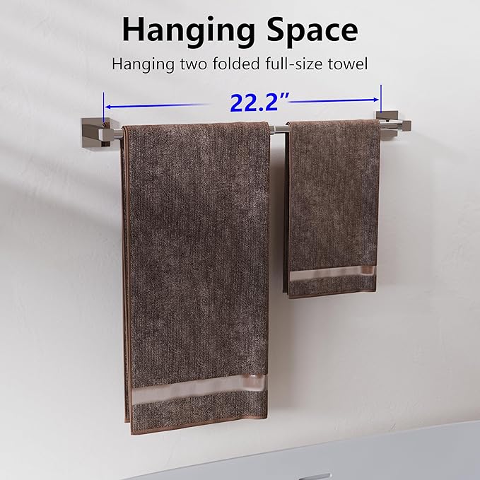 Towel Bar, Adjustable 12.7inch to 23.2inch Wall Mounted Towel Rack for Bathroom, Kitchen, SUS 304 Stainless Steel Towel Rod with Square Base (Chrome)