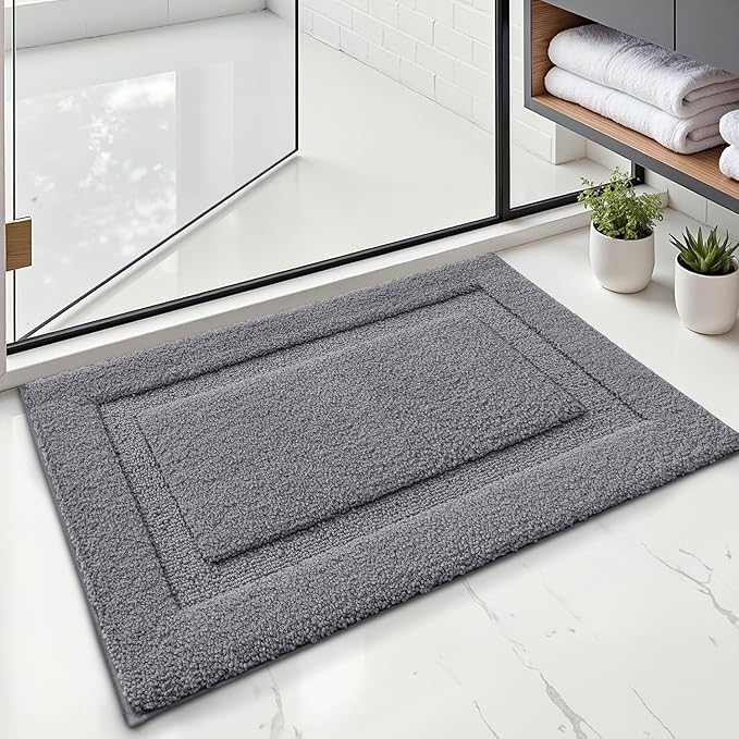 LUMI Ultra Soft Bathroom Rugs Non Slip with Rubber Backing, Absorbent Washable Bath Mat Quick Dry, Upgraded Premium Microfiber Plush Carpet for Bathtub and Shower Floor, Dark Grey, 24x36