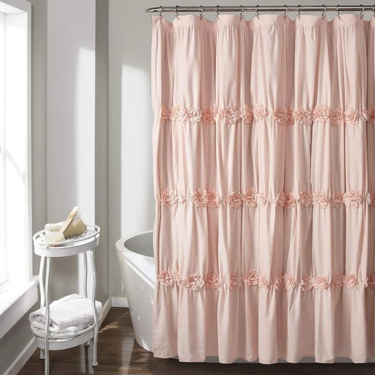 Lush Decor Darla Shower Curtain Single 72" W x 72" L Blush - Flower Fabric Shower Curtains for Bathroom - Coquette Bathroom Curtain - Vintage Decor