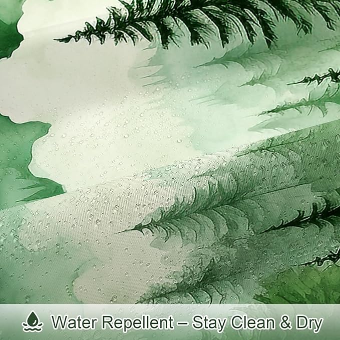 Green Long Misty Pine Forest Shower Curtain 72 x 78, Mountain Foggy Woodland Scenery Tree 78 Inch Long Shower Curtains for Bathroom, Abstract Waterproof Nature-Themed Decor
