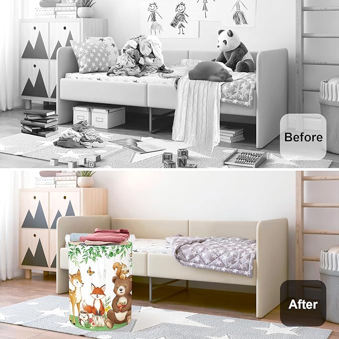Jungle Animals Laundry Hamper Large Storage Basket Cartoon Wild Zoo Collapsible Parents Organizer Kids Toy Clothes Bins for Bedroom, Bathroom, Bear, 63L