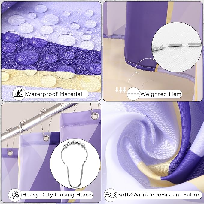 XLHOMO Bathroom Set - Purple and Gold Bathroom Accessories, Bathroom Sets with Shower Curtain and Rugs, Purple Shower Curtain Set with Bathroom Trash Can, Soap Dispenser, Soap Dish for Home Decor
