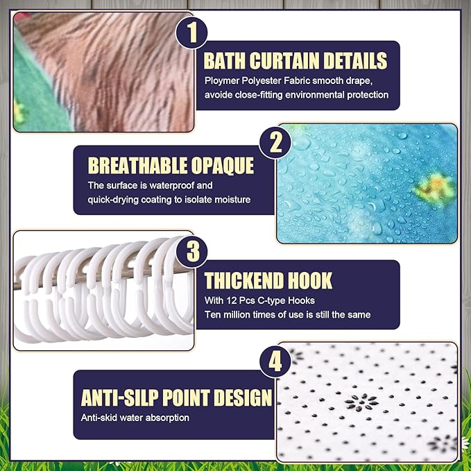 Nuanchu 6 Pcs Easter Shower Curtain Set with Rug Happy Easter Bunny Bathroom Sets with Shower Curtain Bath Mat U Shaped Mat Toilet Lid Cover 2 Bath Towels and 12 Hooks Rabbit Flower Bathroom Decor