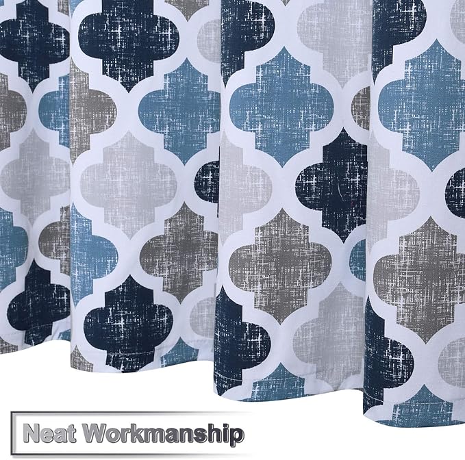 CAROMIO Geometric Quatrefoil Patterned Modern Poly-Cotton Stall Fabric Shower Curtain for Bathroom, Navy/Blue/Grey, 54x78 Inches