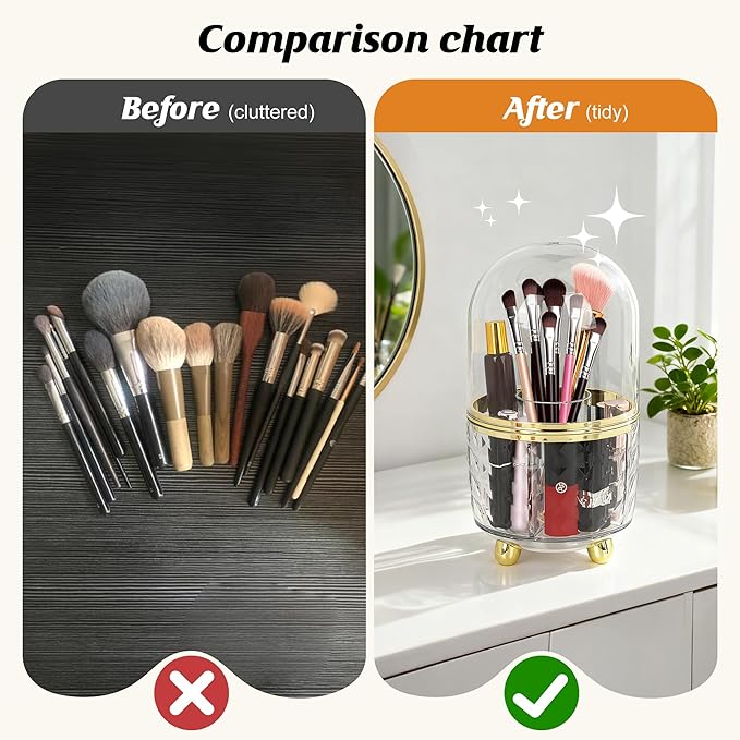 360° Rotating Makeup Tool Storage Box with Lid, Makeup Brush Holder, Dust-Proof Rotating Makeup Brush Storage Box, Suitable for Dressing Tables, Ideal Gift for Girlfriends, Wives, and Friends
