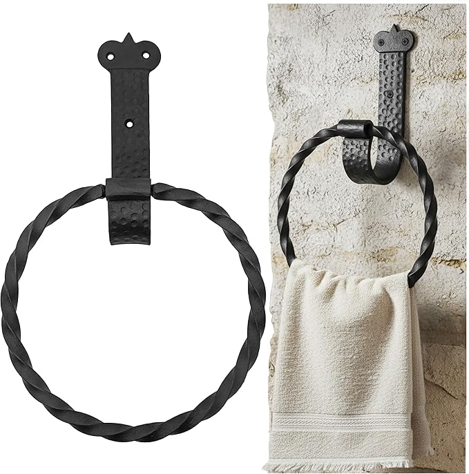 Mystic Colonial Cast Iron Towel Bar Rustic Wall Mounted Metal Rack for Bathroom, Kitchen, or Entryway � Black Heavy-Duty Towel Holder (7.3"", Victorian Wall Mounted)