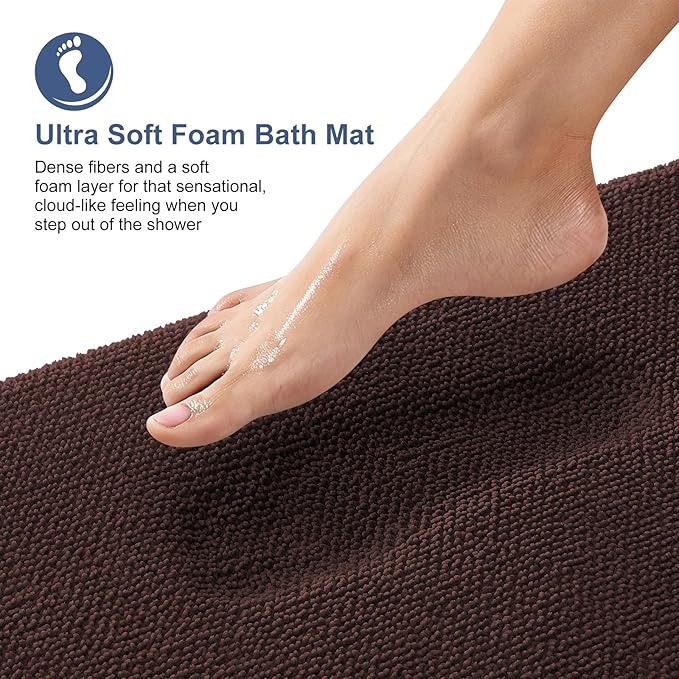 OLANLY Thick Memory Foam Bath Mats Rugs 47x32, Extra Soft Absorbent Bathroom Rug, Quick Dry Bath Mat, Non-Slip, Machine Washable Carpet for Bathroom, Tub and Shower, Home Decor Accessories, Brown