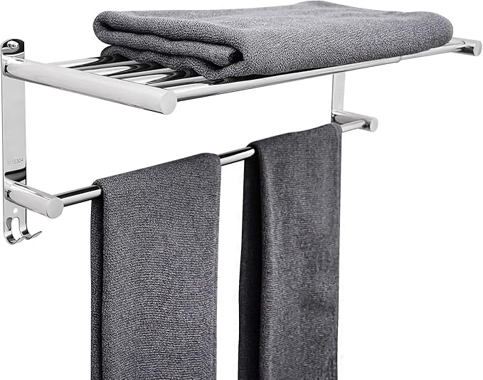 Towel Bars Retractable 20-30 Inche Stainless Steel 304 Bath Towel Rack Strong 3M Adhesive Bathroom Wall-mounting Free mounting Hole-Installing washroom Kitchen Space Saving 2-Tier Shelf Towel Rack